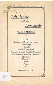 Book - ALEC H CHISHOLM COLLECTION: BOOK ''AT HOME WITH THE LYREBIRDS''  BY D.J.MORGAN