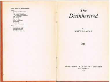 Book - ALEC H CHISHOLM COLLECTION: BOOK ''THE DISINHERITED''  BY MARY GILMORE