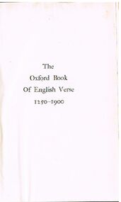 Book - ALEC H CHISHOLM COLLECTION: BOOK ''THE OXFORD BOOK OF ENGLISH VERSE''