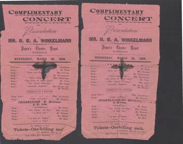 Document - BUSH COLLECTION:  PAMPHLET/FLYER OF CONCERT AND PRESENTATION TO MR H G A WINKELMANN