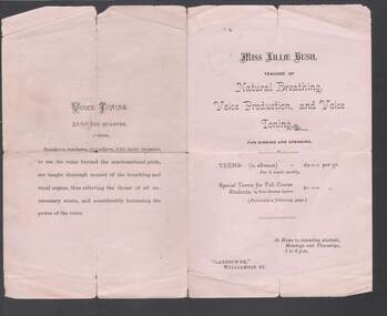 Document - BUSH COLLECTION: PRINTED 'BROCHURE' FOR MISS LILLIE BUSH