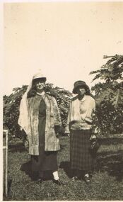 Photograph - BLACK AND WHITE PHOTOGRAPH OF TWO LADIES IN A HOTEL GARDEN