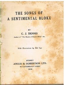 Book - ALEC H CHISHOLM COLLECTION: BOOK ''THE SENTIMENTAL BLOKE''  BY C.J.DENNIS