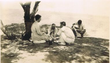 Photograph - BLACK AND WHITE PHOTOGRAPH OF A PICNIC