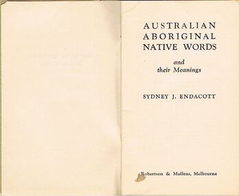 Book - ALEC H CHISHOLM COLLECTION: BOOK  ''AUSTRALIAN ABORIGINAL NATIVE WORDS''