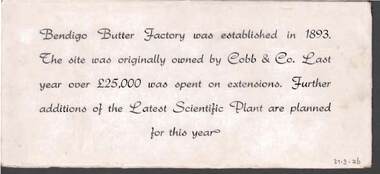 Document - BENDIGO BUTTER FACTORY : DISPLAY NOTES