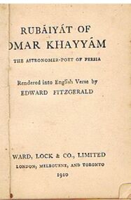 Book - ALEC H CHISHOLM COLLECTION: BOOK ''RUBAIYAT OF OMAR KHAYYAM''