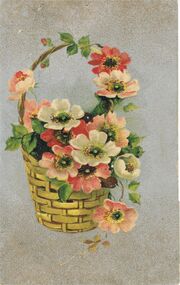 Postcard - POSTCARD: PAINTED BASKET OF FLOWERS ON A SILVER BACKGROUND