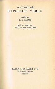Book - ALEC H CHISHOLM COLLECTION: BOOK  ''A CHOICE OF KIPLING'S VERSE''