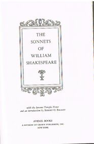 Book - ALEC H CHISHOLM COLLECTION: BOOK ''THE SONNETS OF WILLIAM SHAKESPEARE''