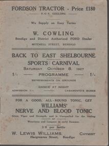 Document - BACK TO EAST SHELBOURNE SPORTS CARNIVAL, 8 October, 1927