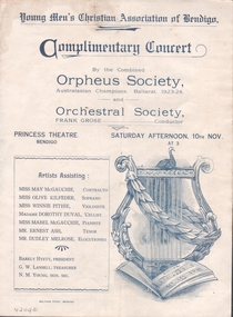 Document - ROYAL PRINCESS THEATRE COLLECTION: YMCA, ORPHEUS SOCIETY & ORCHESTRAL SOCIETY, 10 November, 1924