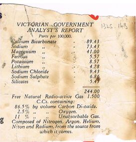 Document - BADHAM COLLECTION: VICTORIAN GOVERNMENT ANALYSIS REPORT - CHEMICALS