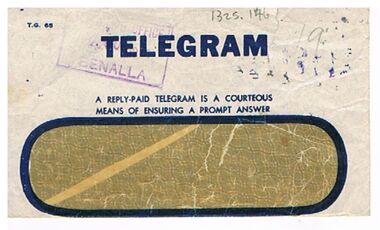 Document - BADHAM COLLECTION: ENVELOPE TO J BADHAM - TELEGRAM