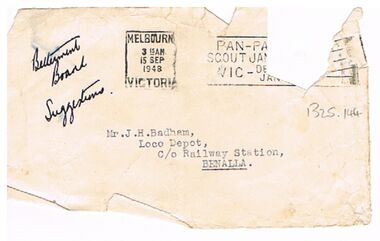 Document - BADHAM COLLECTION: ENVELOPE TO J BADHAM, 15/09/1948