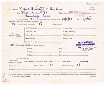 Document - BADHAM COLLECTION: VICTORIAN RAILWAYS PAY INCREASE SLIP DATED 1.8.1955, 01/08/1955