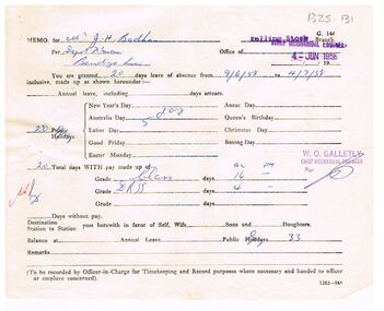 Document - BADHAM COLLECTION: VICTORIAN RAILWAYS  PAY INCREASE SLIP DATED 4.6.1958 PAPER MEMO, 04/06/1958