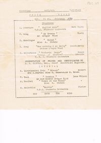 Document - BADHAM COLLECTION: VICTORIAN RAILWAYS  INSTITUTE PRIZE NIGHT PROGRAMME DATED 21.2.1931