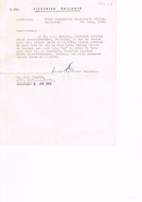 Document - BADHAM COLLECTION: VICTORIAN RAILWAYS MEMO RE STAFF CHANGE