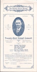 Document - TOWN HALL, THE BENDIGO CHORAL SOCIETY, 13 Sep., 1922