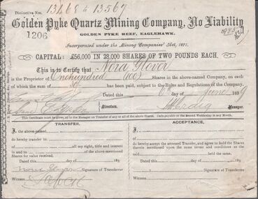 Document - GOLDEN PYKE QUARTZ MINING COMPANY NO LIABILITY - SHARE CERTIFICATE