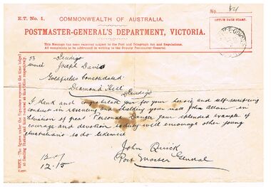 Document - JOSEPH DAVIES COLLECTION: TELEGRAM FROM JOHN QUICK
