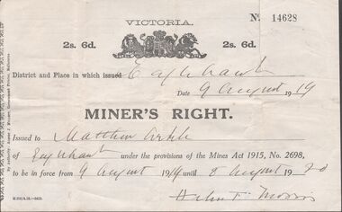 Document - MINER'S RIGHTS - MINER'S RIGHT NO 14628