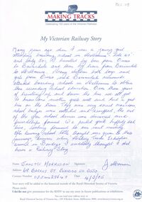 Document - BADHAM COLLECTION: MAKING TRACKS - MY VICTORIAN RAILWAYS STORY ESSAY