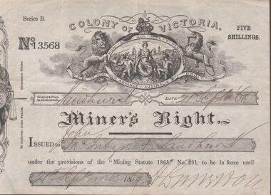 Document - MINER'S RIGHTS - MINER'S RIGHT NO 13568