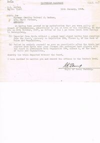 Document - BADHAM COLLECTION: MEMO DATED 11.1.1938 BREACH OF REGULATIONS