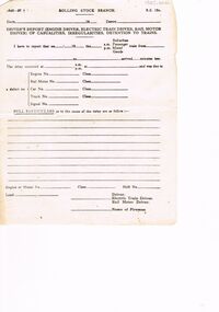 Document - BADHAM COLLECTION: VICTORIAN RAILWAYS -ROLLING STOCK BRANCH FORM R.S. 12A