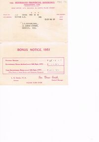 Document - BADHAM COLLECTION: AUSTRALIAN PROVINCIAL ASSURANCE ASSOCIATION LTD BONUS NOTICE