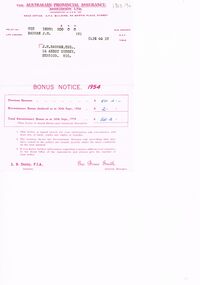 Document - BADHAM COLLECTION: AUSTRALIAN PROVINCIAL ASSURANCE ASSOCIATION LTD BONUS NOTICE