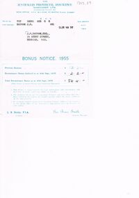 Document - BADHAM COLLECTION: AUSTRALIAN PROVINCIAL ASSURANCE ASSOCIATION LTD BONUS NOTICE