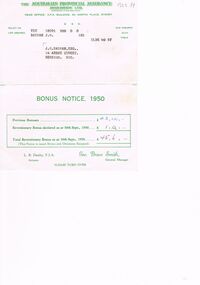 Document - BADHAM COLLECTION: AUSTRALIAN PROVINCIAL ASSURANCE ASSOCIATION LTD BONUS NOTICE