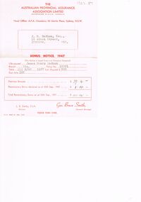 Document - BADHAM COLLECTION: AUSTRALIAN PROVINCIAL ASSURANCE ASSOCIATION LTD BONUS NOTICE