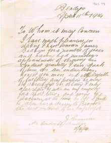 Document - BADHAM COLLECTION: LETTER OF RECOMMENDATION