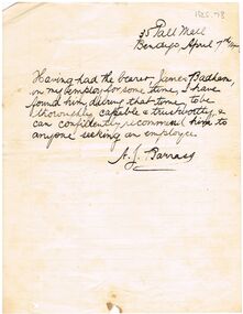 Document - BADHAM COLLECTION: LETTER OF RECOMMENDATION
