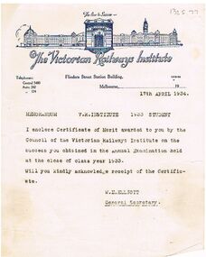 Document - BADHAM COLLECTION: VICTORIAN RAILWAYS INSTITUTE MEMO