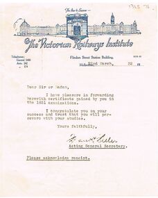 Document - BADHAM COLLECTION: VICTORIAN RAILWAYS INSTITUTE MEMO THE VICTORIAN RAILWAYS INSTITUTE MEMO