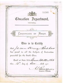 Document - BADHAM COLLECTION: EDUCATION DEPARTMENT VICTORIA CERTIFICATE OF MERIT, 1911 - 1934