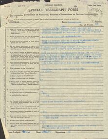 Document - BADHAM COLLECTION: VICTORIAN RAILWAYS SPECIAL TELEGRAPH FORM