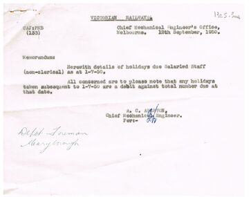 Document - BADHAM COLLECTION: VICTORIAN RAILWAYS MEMO