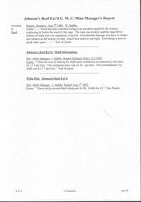 Document - MINING REPORTS - JOHNSONS REEF EXTENDED G M C MINE MANAGER'S REPORT