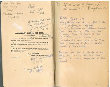 Document - BADHAM COLLECTION: VICTORIAN RAILWAYS GUARD'S TRAIN BOOK 1948-1957