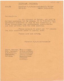 Document - BADHAM COLLECTION: VICTORIAN RAILWAYS MEMO 16.3.1961