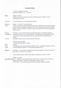Document - MINING REPORTS - KENTISH MINE MANAGER'S REPORT
