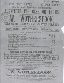 Document - ADVERTISEMENT: W. WOTHERSPOON, BENDIGO