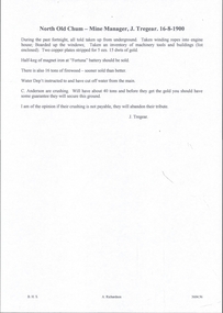 Document - MINING REPORTS - NORTH OLD CHUM MINE MANAGER'S REPORT 16 - 8 - 1900