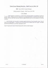 Document - MINING REPORTS - NOTES FROM MINING DISTRICTS.  HALF YEAR TO 30/6/49
